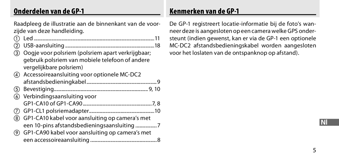 Nikon manual Onderdelen van de GP-1 Kenmerken van de GP-1 