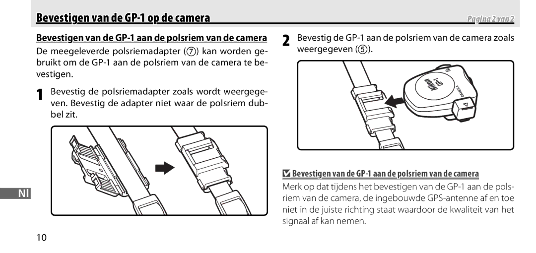 Nikon manual Bevestigen van de GP-1 op de camera, Signaal af kan nemen 