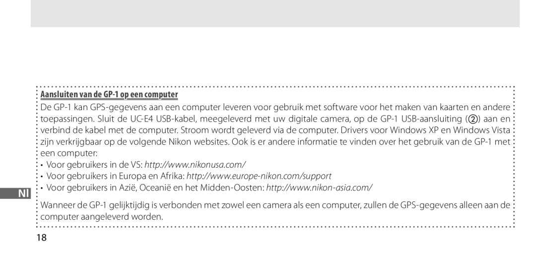 Nikon manual Aansluiten van de GP-1 op een computer 