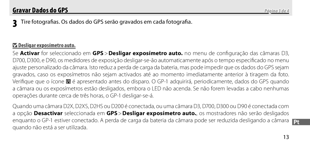 Nikon GP-1 manual Desligar exposímetro auto, Página 3 de 