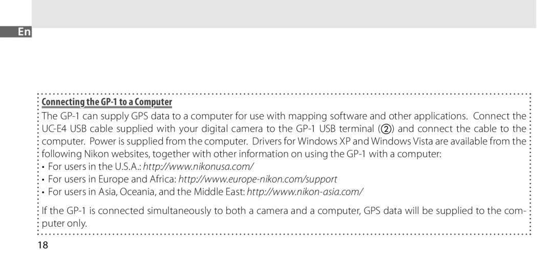 Nikon manual Connecting the GP-1 to a Computer 