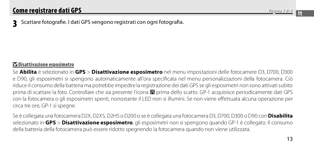 Nikon GP-1 manual Disattivazione esposimetro 