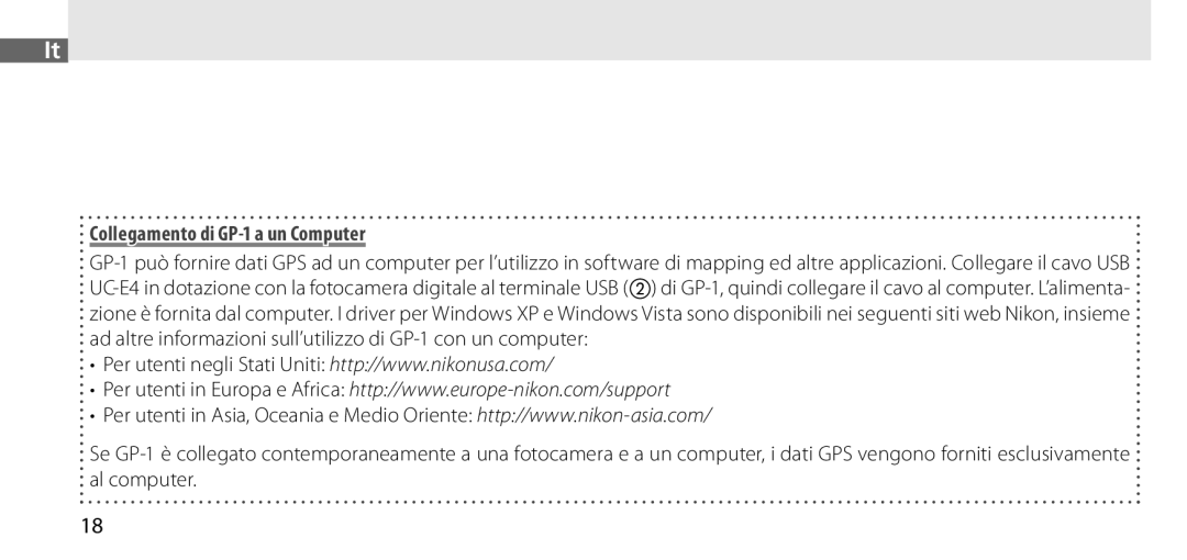 Nikon manual Collegamento di GP-1 a un Computer 