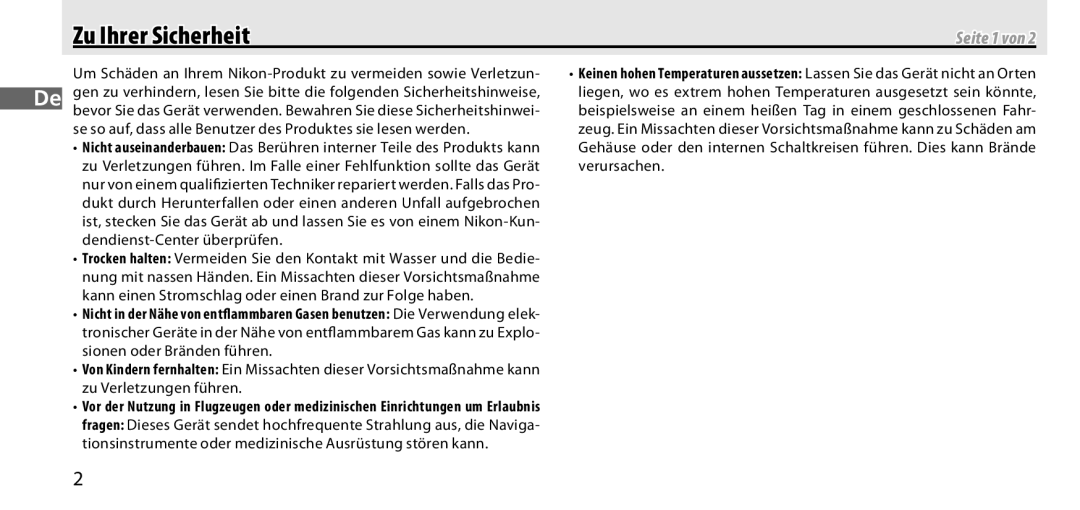 Nikon GP-1 manual Zu Ihrer Sicherheit, Seite 1 von 