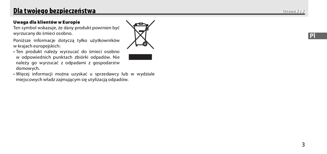 Nikon GP-1 manual Dla twojego bezpieczeństwa, Uwaga dla klientów w Europie 