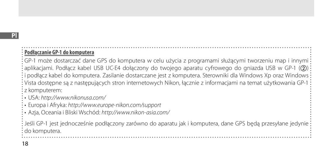Nikon manual Podłączanie GP-1 do komputera 