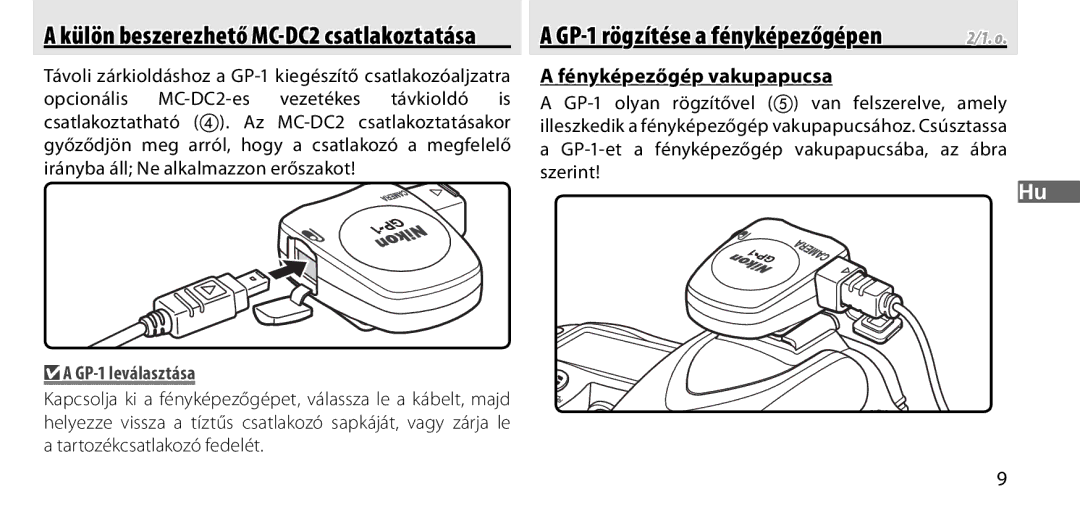 Nikon manual Fényképezőgép vakupapucsa, GP-1 leválasztása 