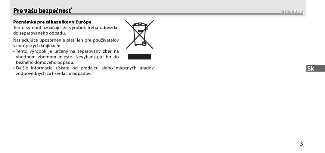 Nikon GP-1 manual Pre vašu bezpečnosť, Poznámka pre zákazníkov v Európe 