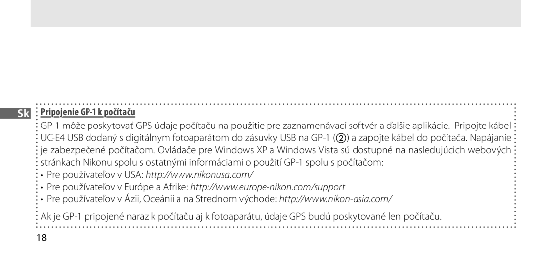 Nikon manual Sk Pripojenie GP-1 k počítaču 