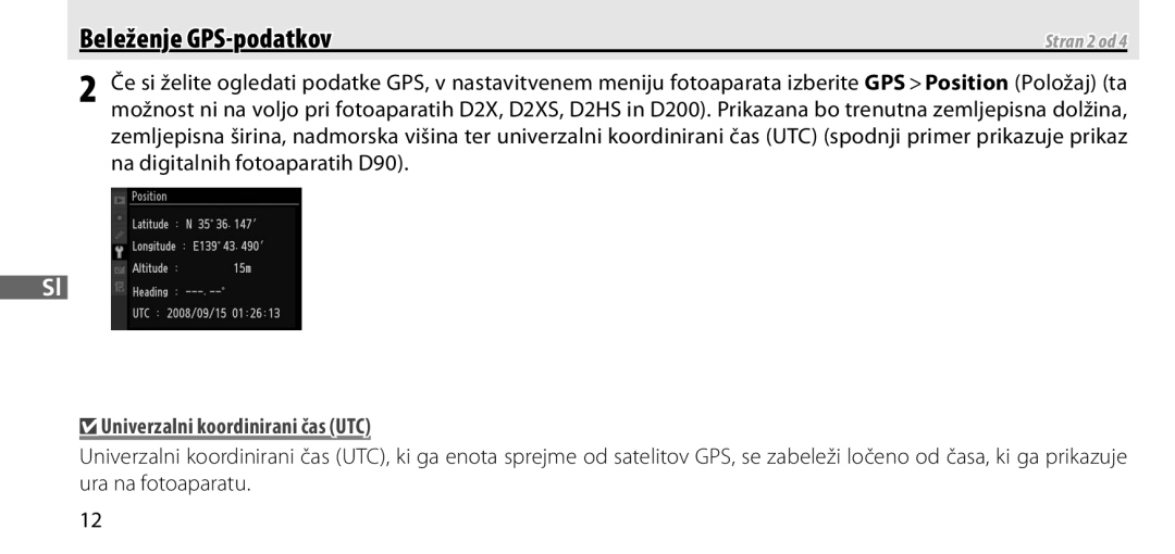 Nikon GP-1 manual Univerzalni koordinirani čas UTC 