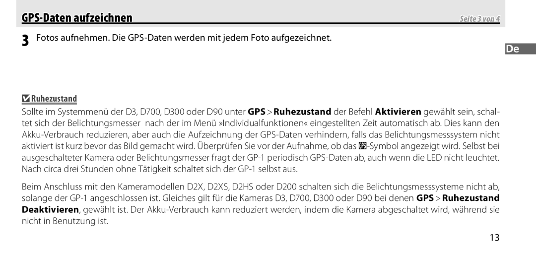 Nikon GP-1 manual Ruhezustand, Seite 3 von 