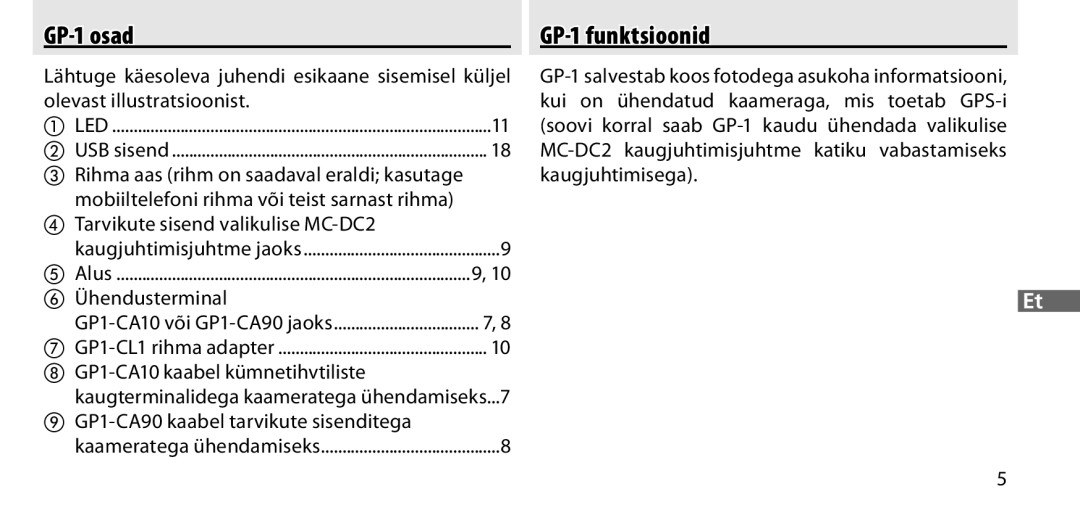 Nikon manual GP-1 osad GP-1 funktsioonid 