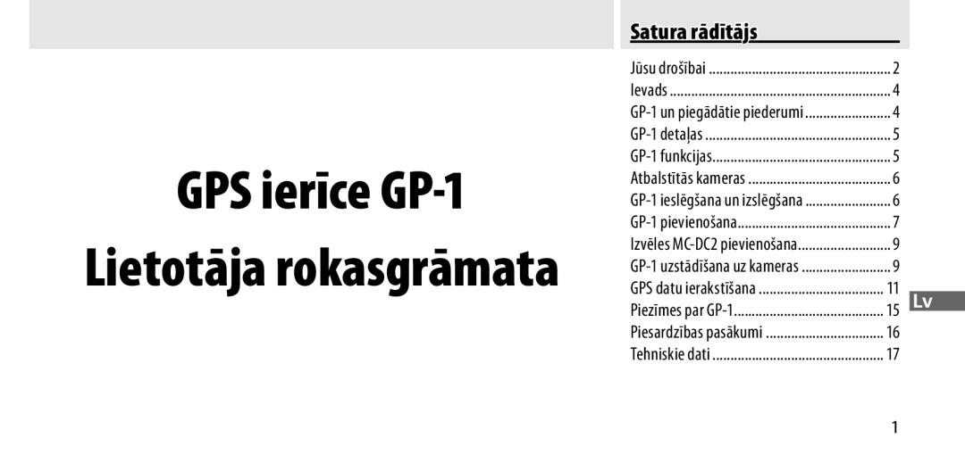 Nikon manual GPS ierīce GP-1, Satura rādītājs 