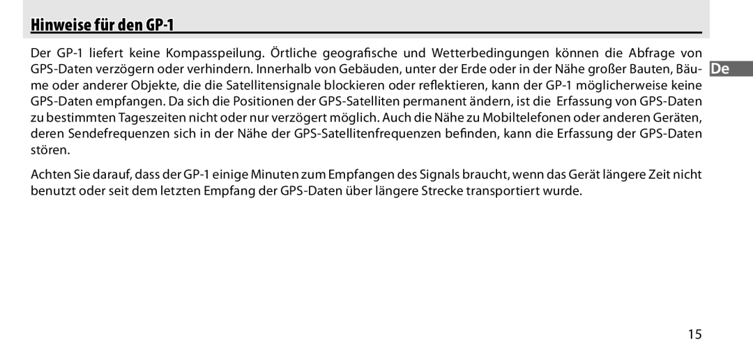 Nikon manual Hinweise für den GP-1 