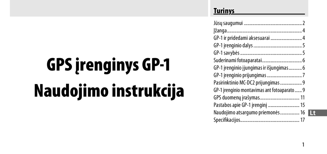 Nikon manual GPS įrenginys GP-1, Turinys 