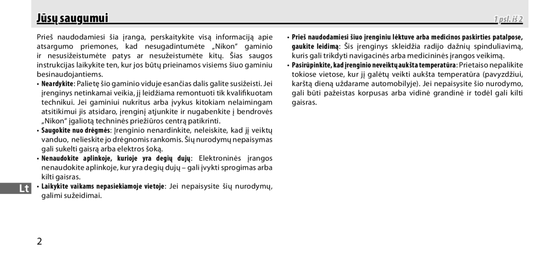 Nikon GP-1 manual Jūsų saugumui, Psl. iš 