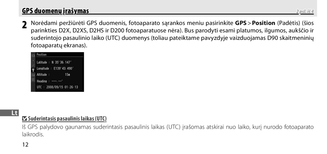 Nikon GP-1 manual GPS duomenų įrašymas, Suderintasis pasaulinis laikas UTC 