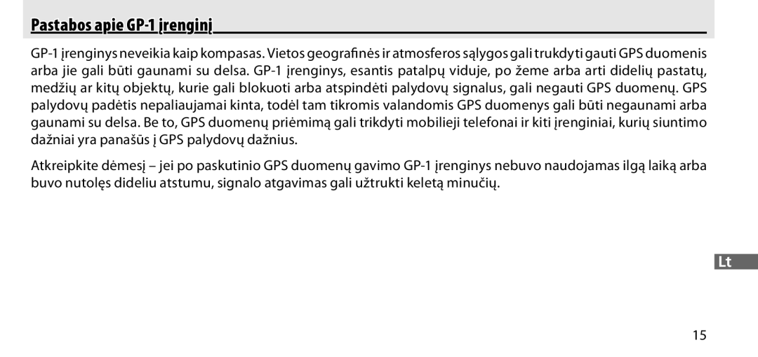 Nikon manual Pastabos apie GP-1 įrenginį 