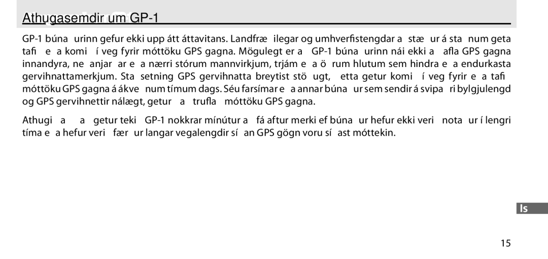 Nikon manual Athugasemdir um GP-1 