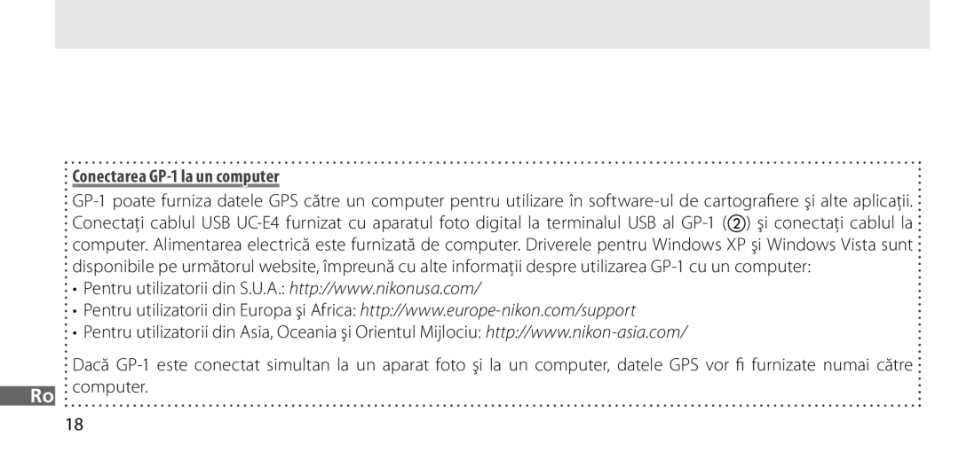 Nikon manual Conectarea GP-1 la un computer 