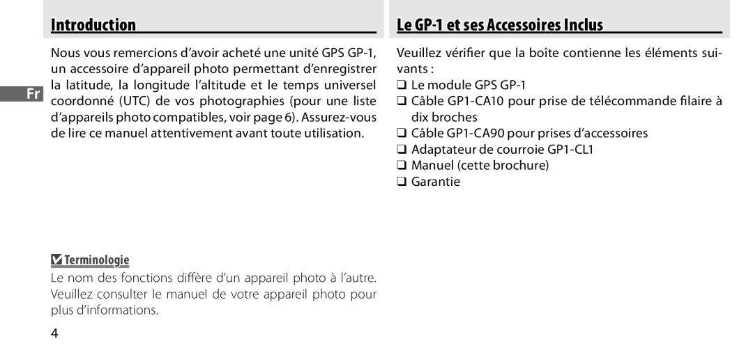 Nikon manual Introduction, Le GP-1 et ses Accessoires Inclus 