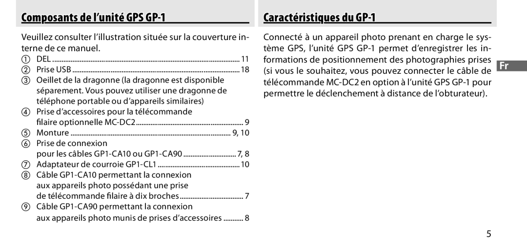 Nikon manual Composants de l’unité GPS GP-1, Caractéristiques du GP-1 