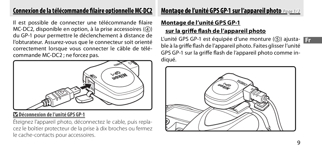 Nikon manual Déconnexion de l’unité GPS GP-1 