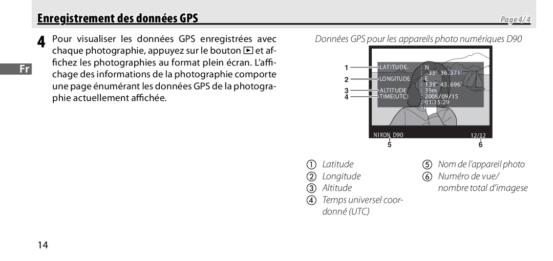 Nikon GP-1 manual Enregistrement des données GPS 