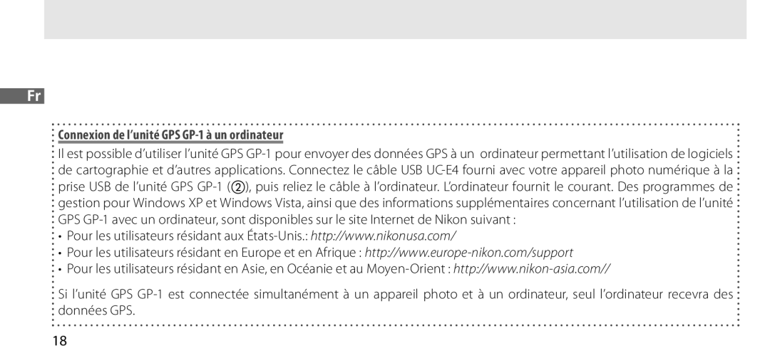 Nikon manual Connexion de l’unité GPS GP-1 à un ordinateur 