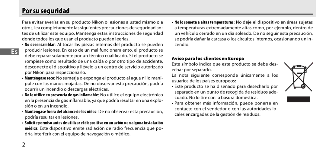 Nikon GP-1 manual Por su seguridad, Aviso para los clientes en Europa 