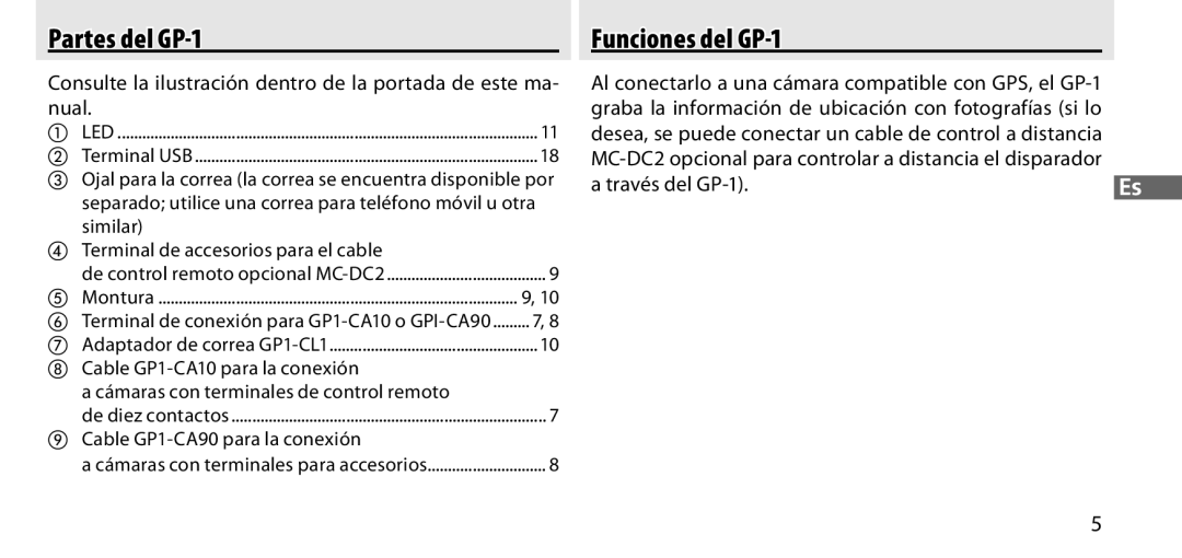 Nikon manual Partes del GP-1, Funciones del GP-1, Través del GP-1 