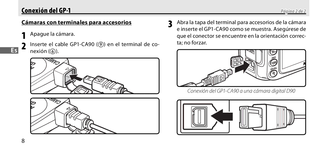 Nikon GP-1 manual Cámaras con terminales para accesorios 