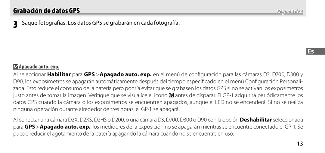 Nikon GP-1 manual Apagado auto. exp, Página 3 de 