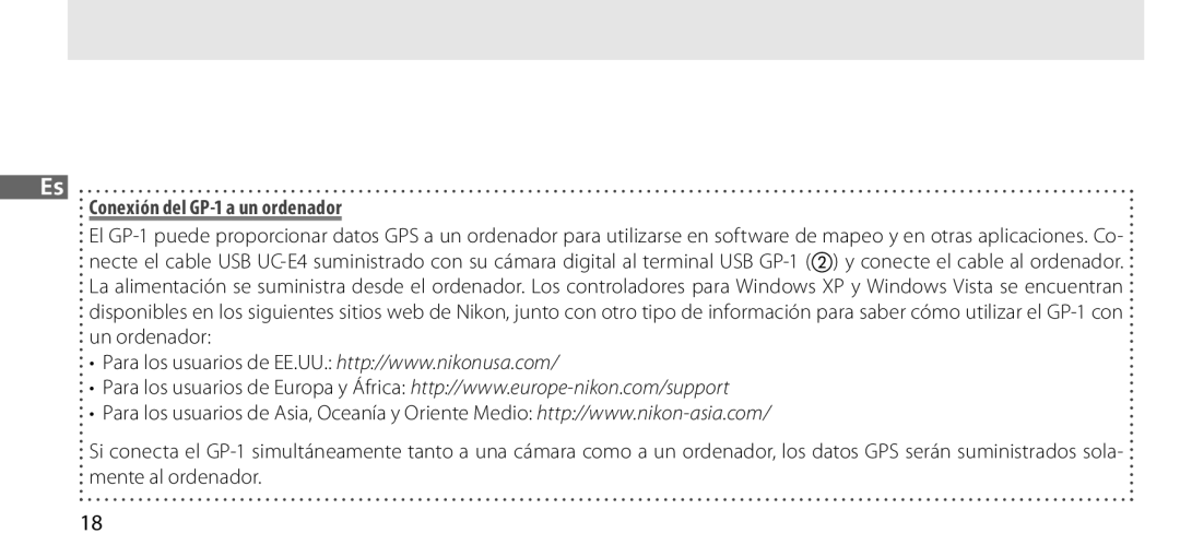 Nikon manual Conexión del GP-1 a un ordenador 