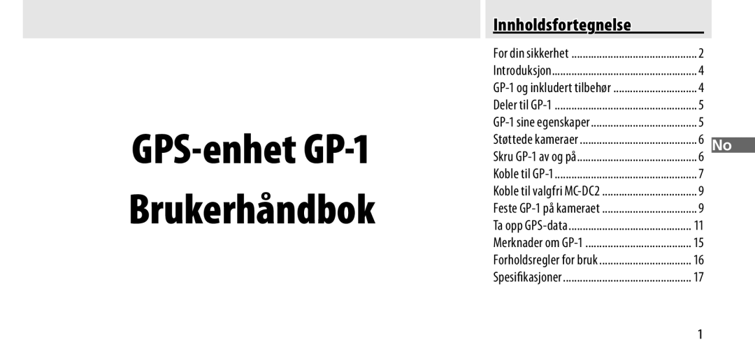 Nikon GP-1 manual Innholdsfortegnelse, Støttede kameraer 