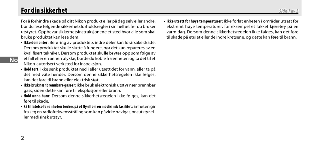 Nikon GP-1 manual For din sikkerhet, Side 1 av 