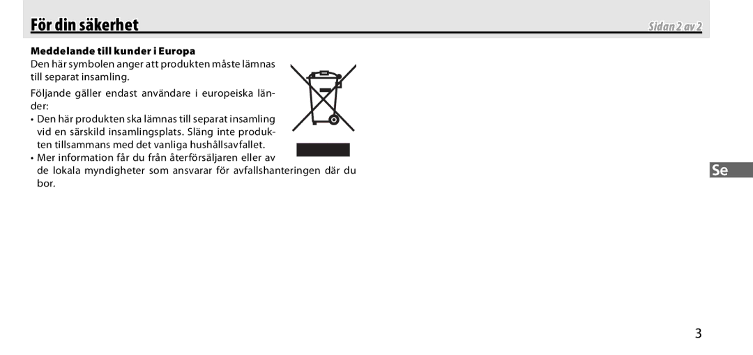 Nikon GP-1 manual För din säkerhet, Meddelande till kunder i Europa 