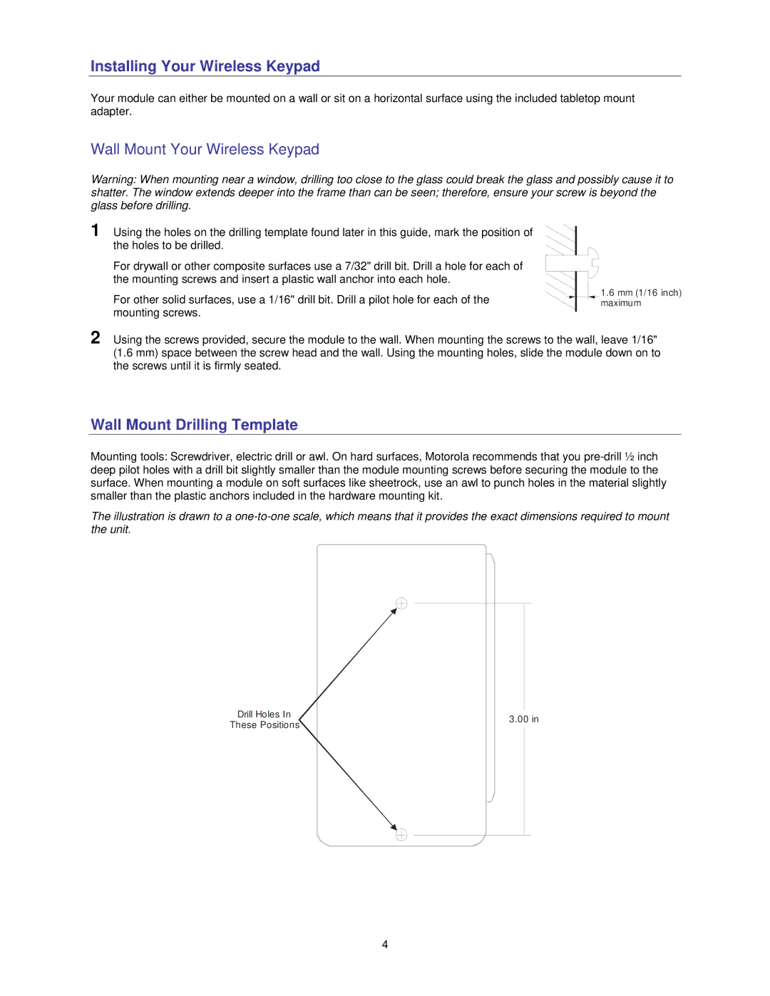 Nikon HMSC7075 manual Installing Your Wireless Keypad, Wall Mount Your Wireless Keypad, Wall Mount Drilling Template 