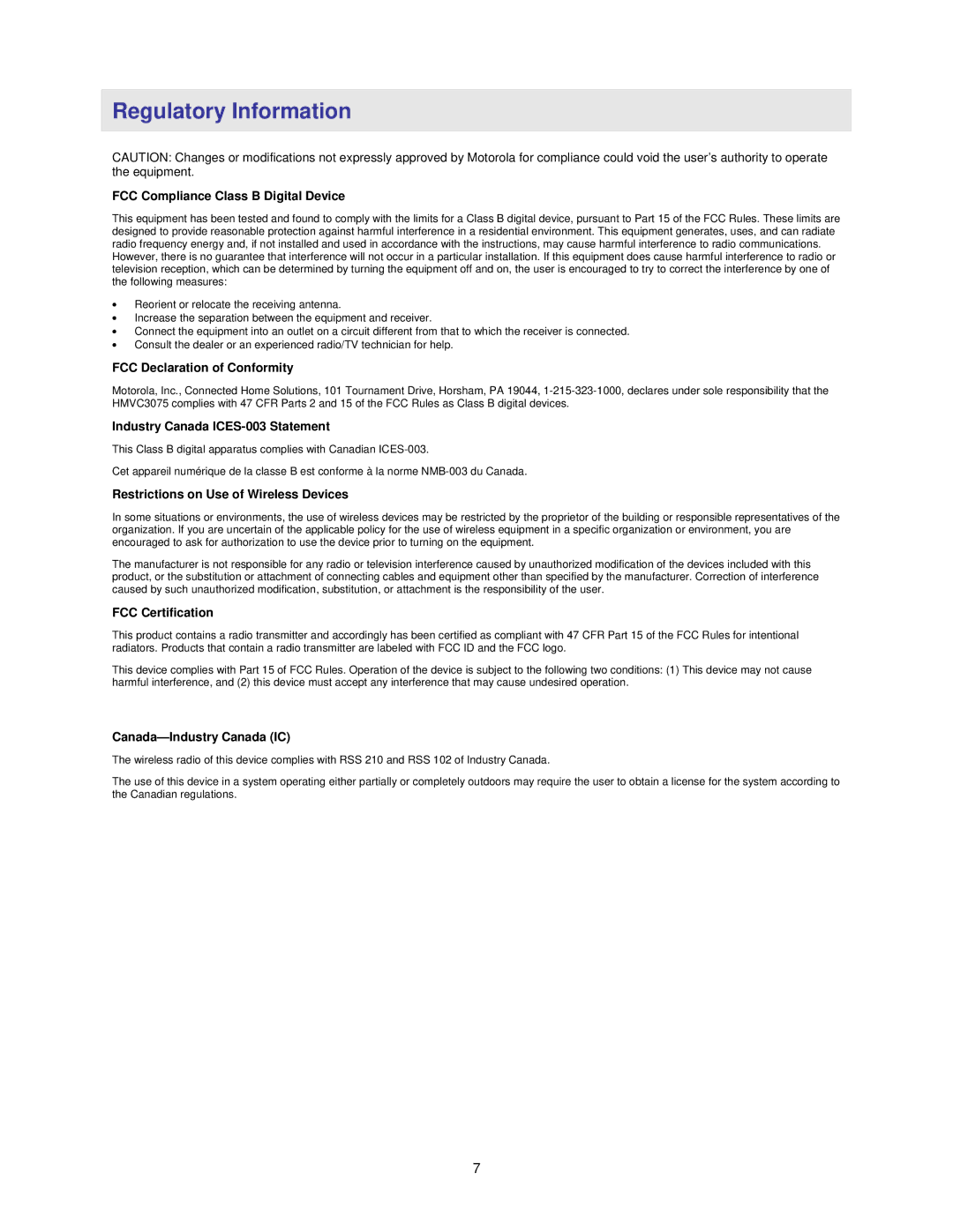 Nikon HMSC7075 manual Regulatory Information, FCC Compliance Class B Digital Device 