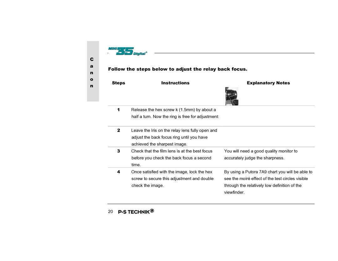 Nikon Image Converter Follow the steps below to adjust the relay back focus, Steps Instructions Explanatory Notes 