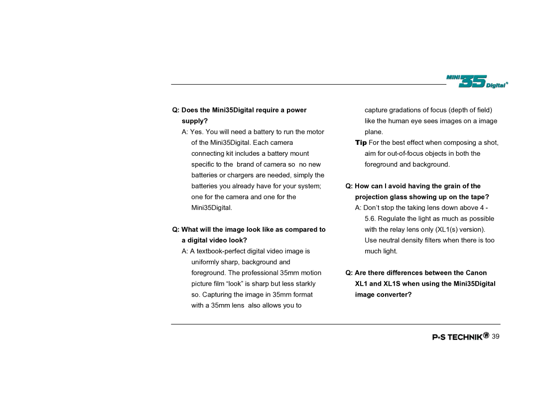 Nikon Image Converter user manual Does the Mini35Digital require a power supply? 