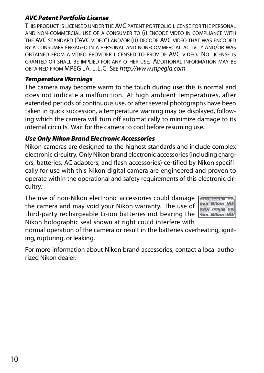 Nikon 6MVA3111 01, J2 White, SB2F01 11 user manual AVC Patent Portfolio License 