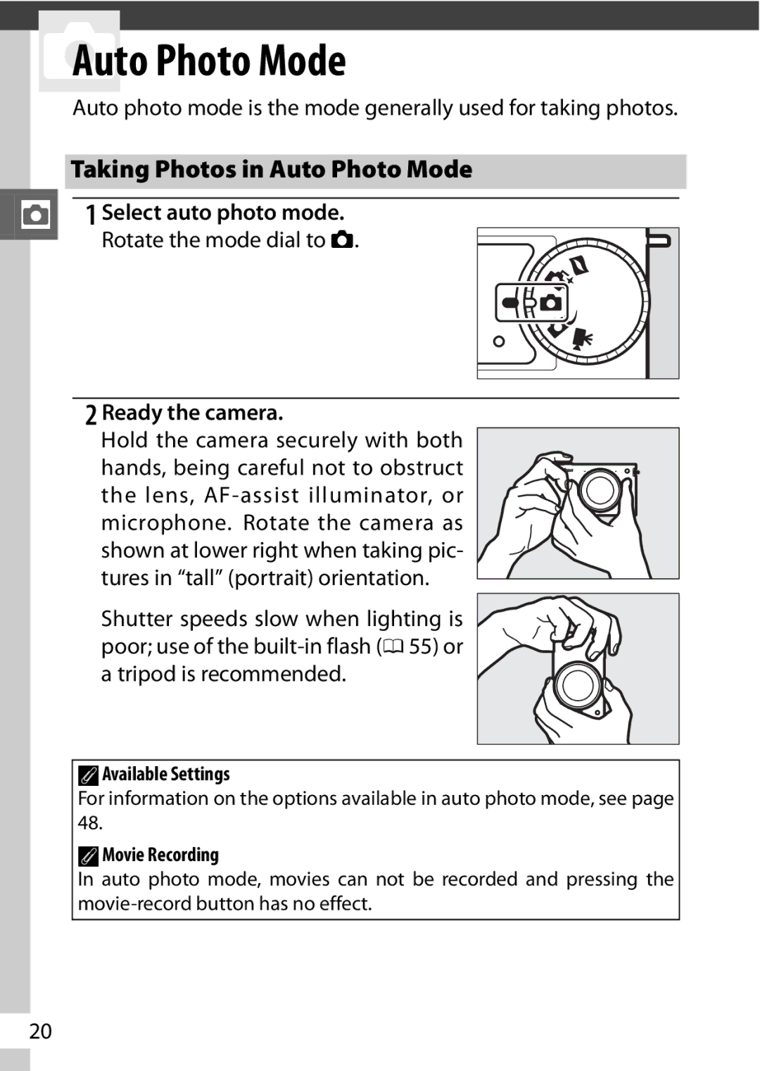 Nikon J2 White, 6MVA3111 01, SB2F01 11 user manual ZAuto Photo Mode, Taking Photos in Auto Photo Mode, Ready the camera 