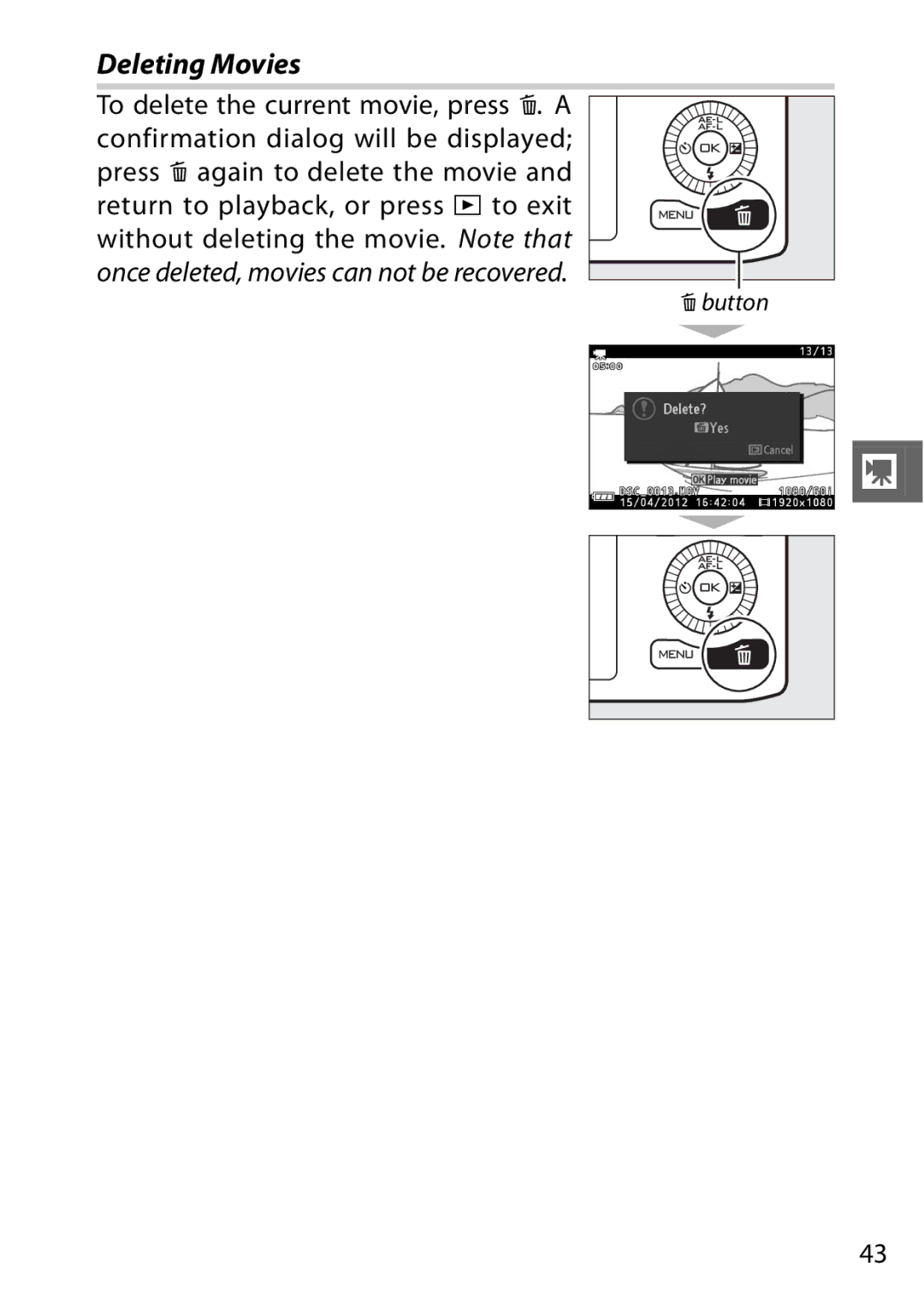 Nikon 6MVA3111 01, J2 White, SB2F01 11 user manual Deleting Movies 