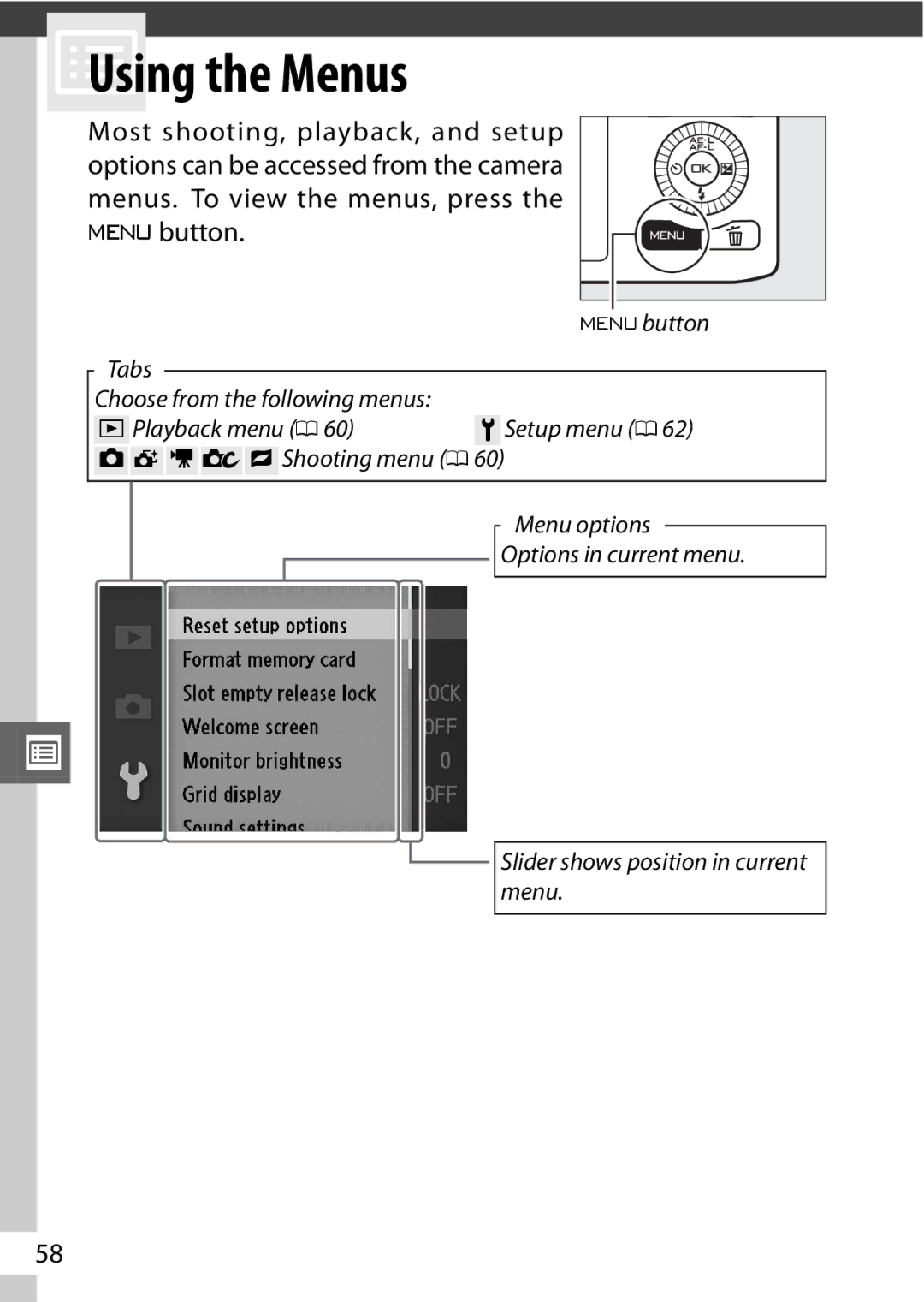 Nikon 6MVA3111 01, J2 White, SB2F01 11 user manual UUsing the Menus 