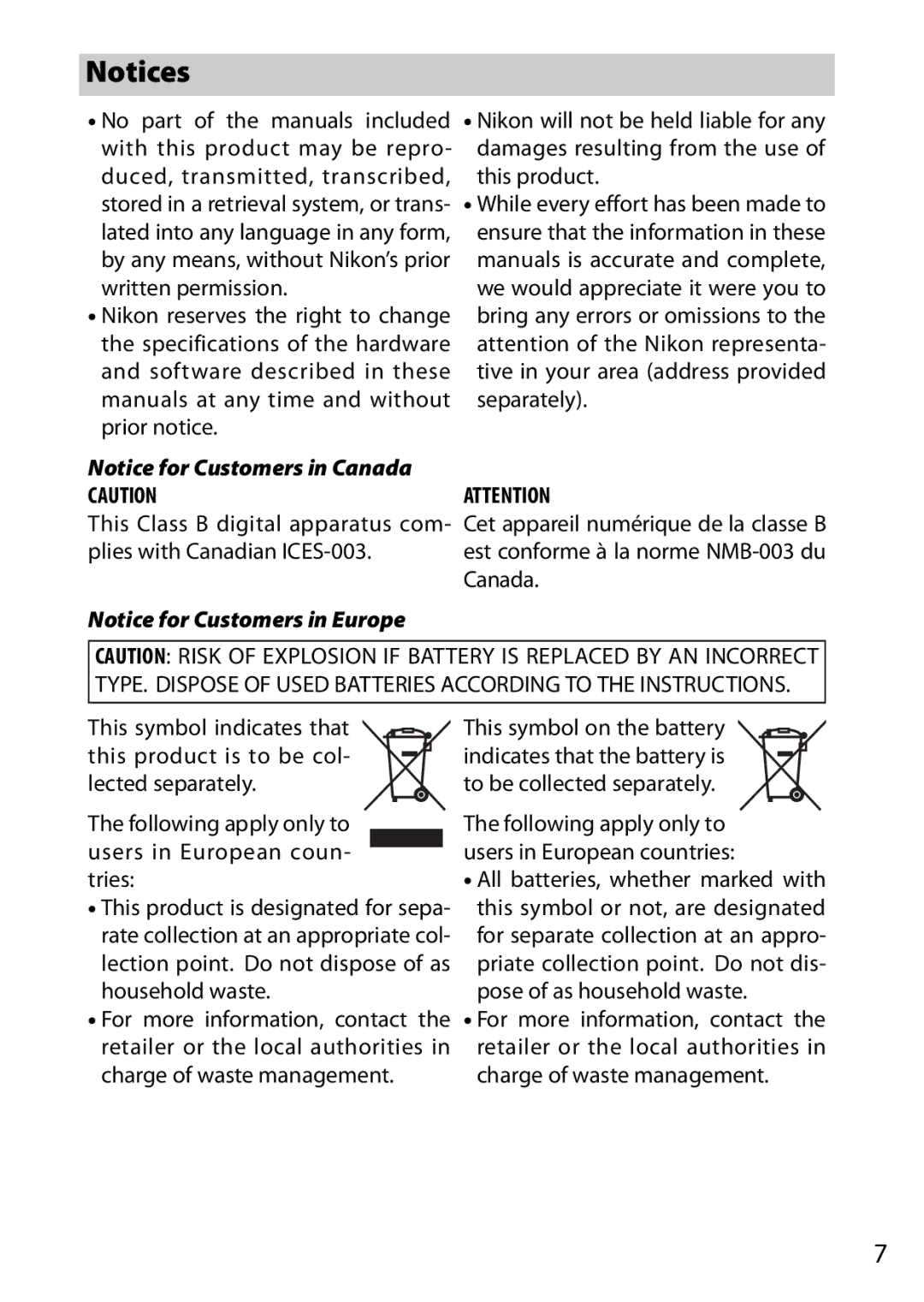 Nikon 6MVA3111 01, J2 White, SB2F01 11 user manual Plies with Canadian ICES-003 