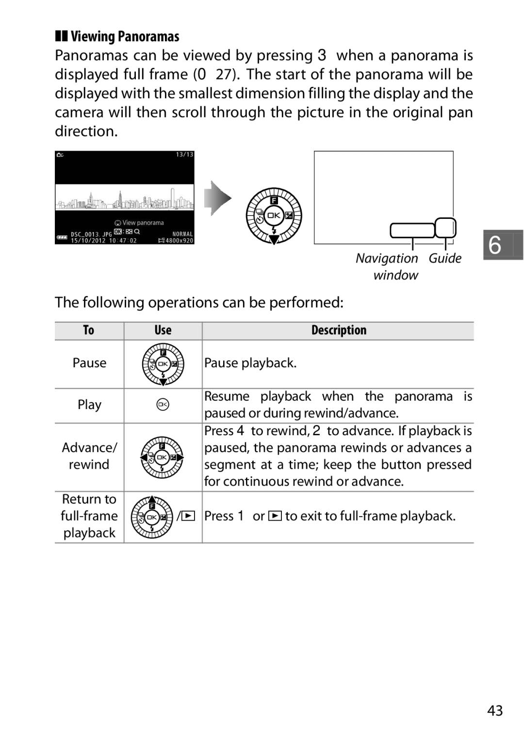 Nikon 27638, J3 White, 27658, 27649, 27637 manual Viewing Panoramas, Following operations can be performed 