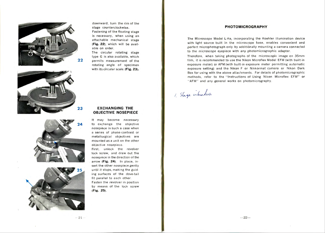 Nikon L-Ke manual Exchanging Objective Nosepiece, Photomicrography 