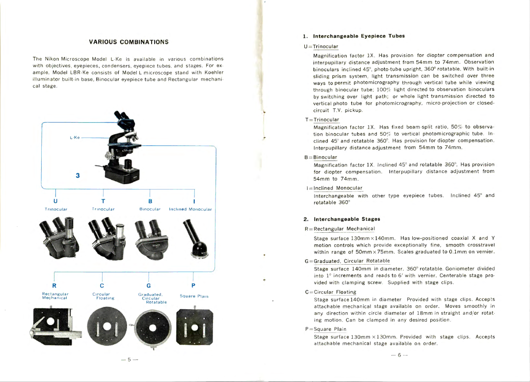 Nikon L-Ke manual Various Combinations, Interchangeable Eyepiece Tubes, Interchangeable Stages 