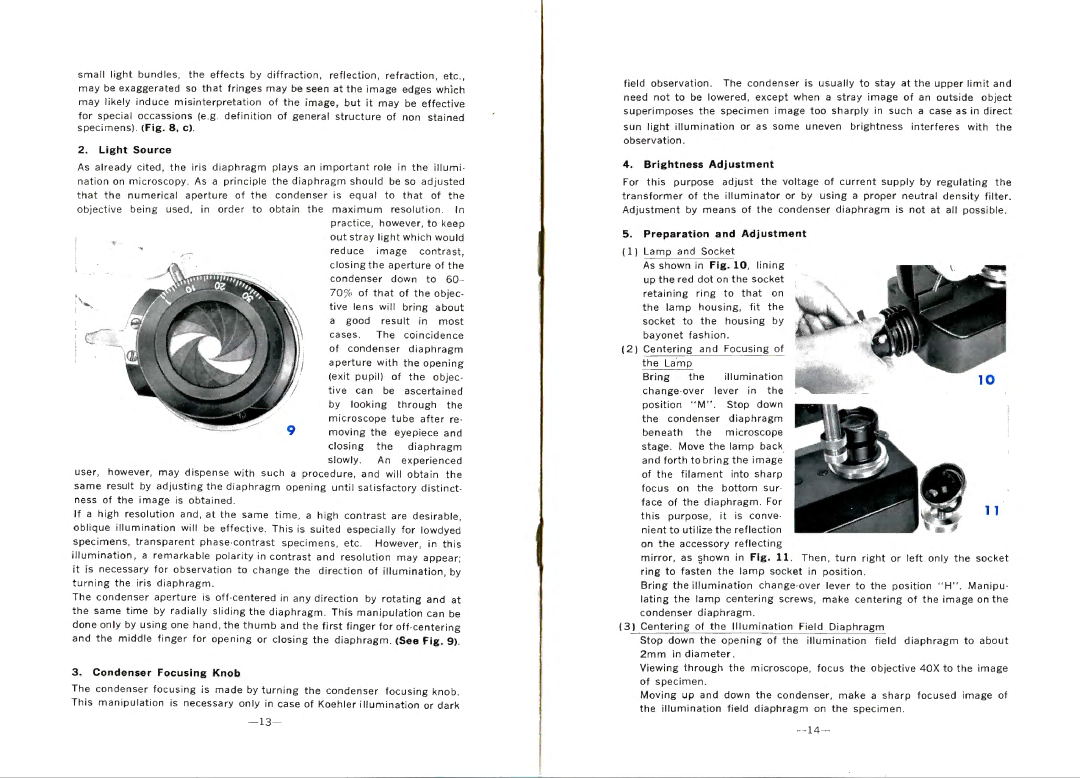 Nikon L-Ke manual Light Source, Condenser Focusing Knob, Brightness Adjustment, Preparation and Adjustment 